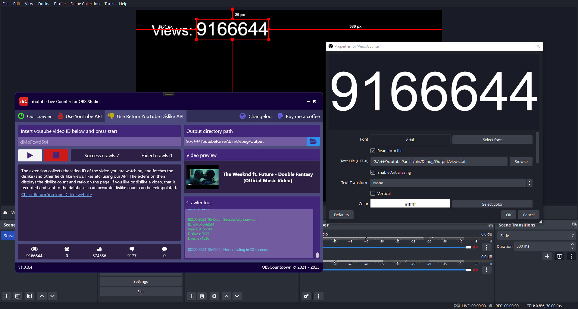 YouTube live likes and views counter for OBS Studio