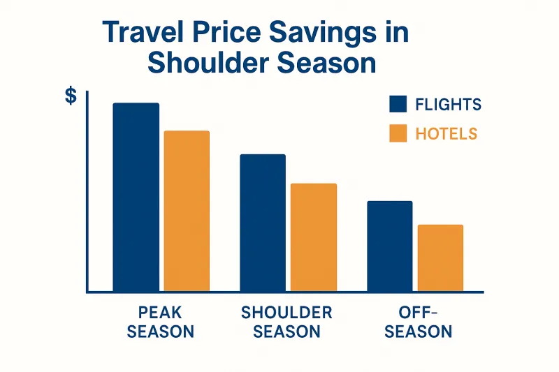 Bar graph comparing peak and shoulder season travel prices in Europe