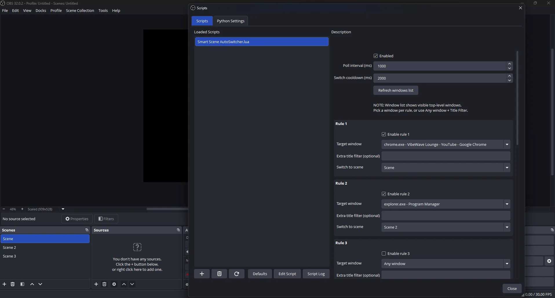 OBS Auto Scene Switcher Screenshot
