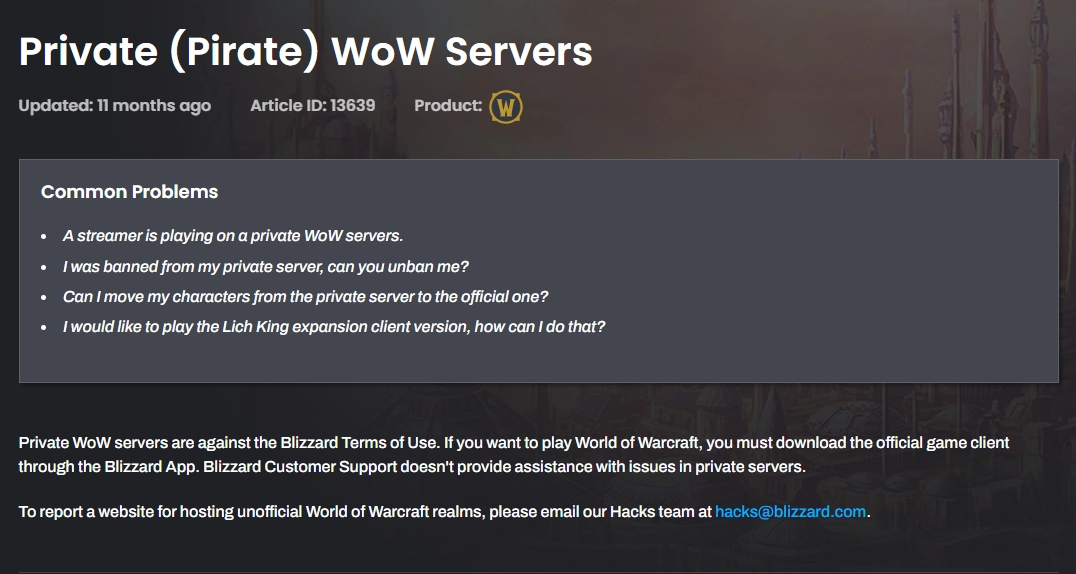 Server infrastructure for WoW private realms
