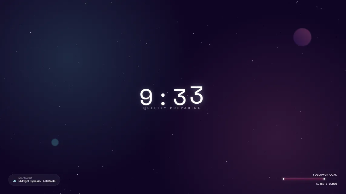 Nebula Lofi Starting Soon Overlay (Configurable Cosmic Countdown + Music Widget for OBS & Streamlabs)