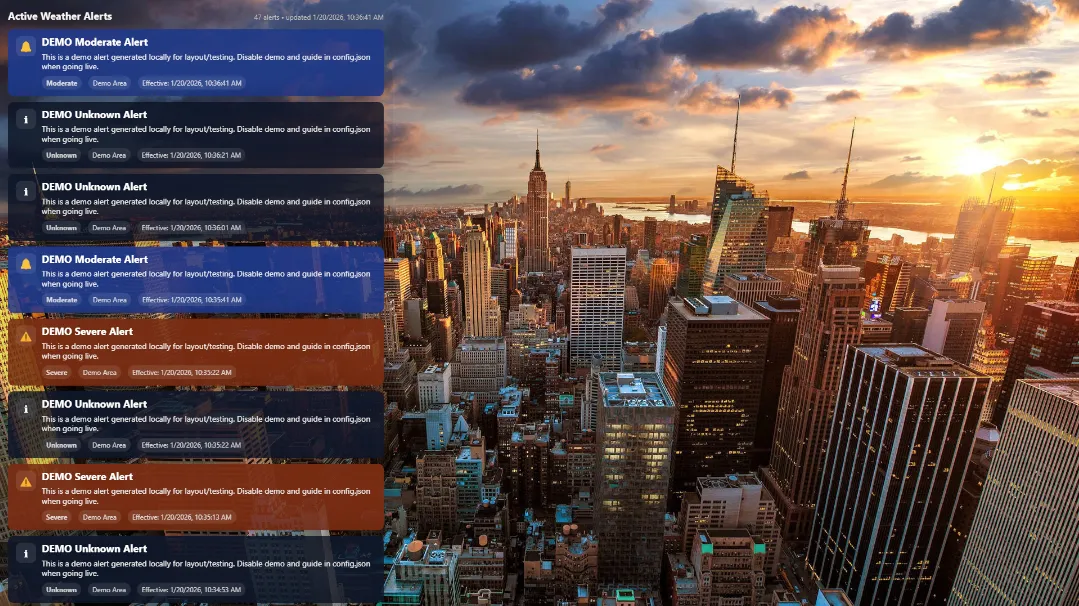 NWS Severe Weather Alerts Overlay for OBS - Live Toast & Alert List System